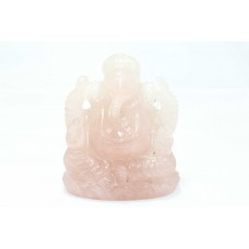 Handmade Natural Pink Rose Quartz Stone God Ganesha Decorative Statue idol 3.8'